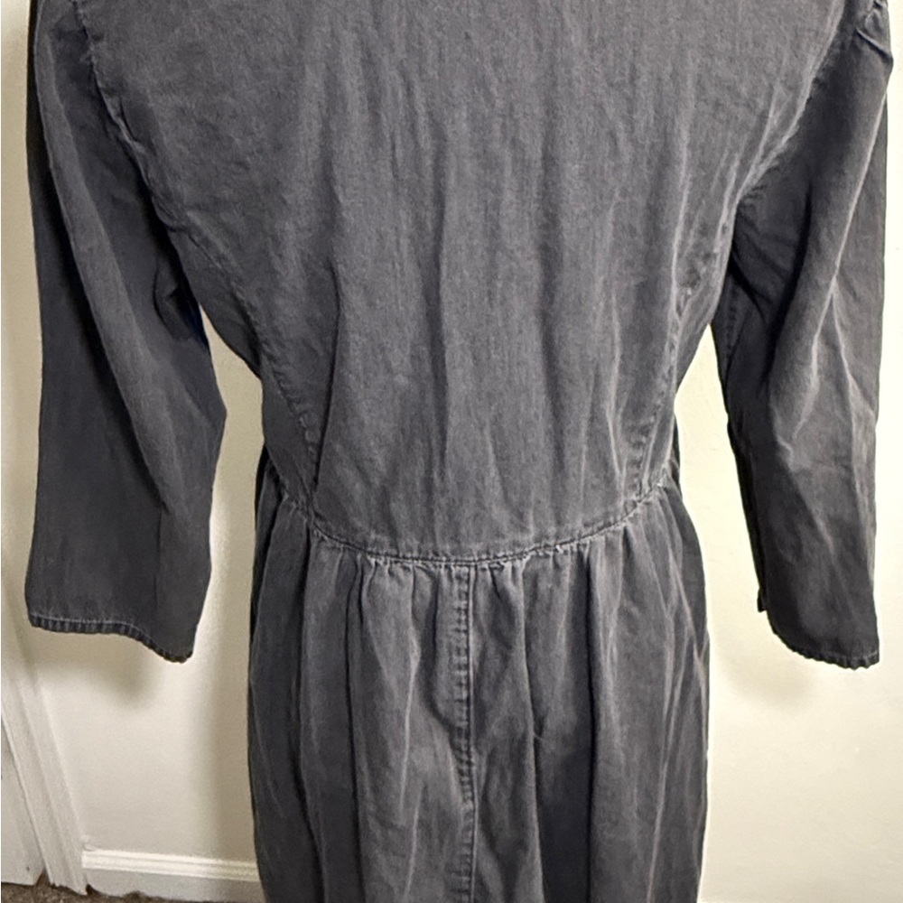 ASOS Grey Denim Skater Dress UK10 US6 3/4 Sleeve V-Neck Button Down Cotton - Picture 2 of 10